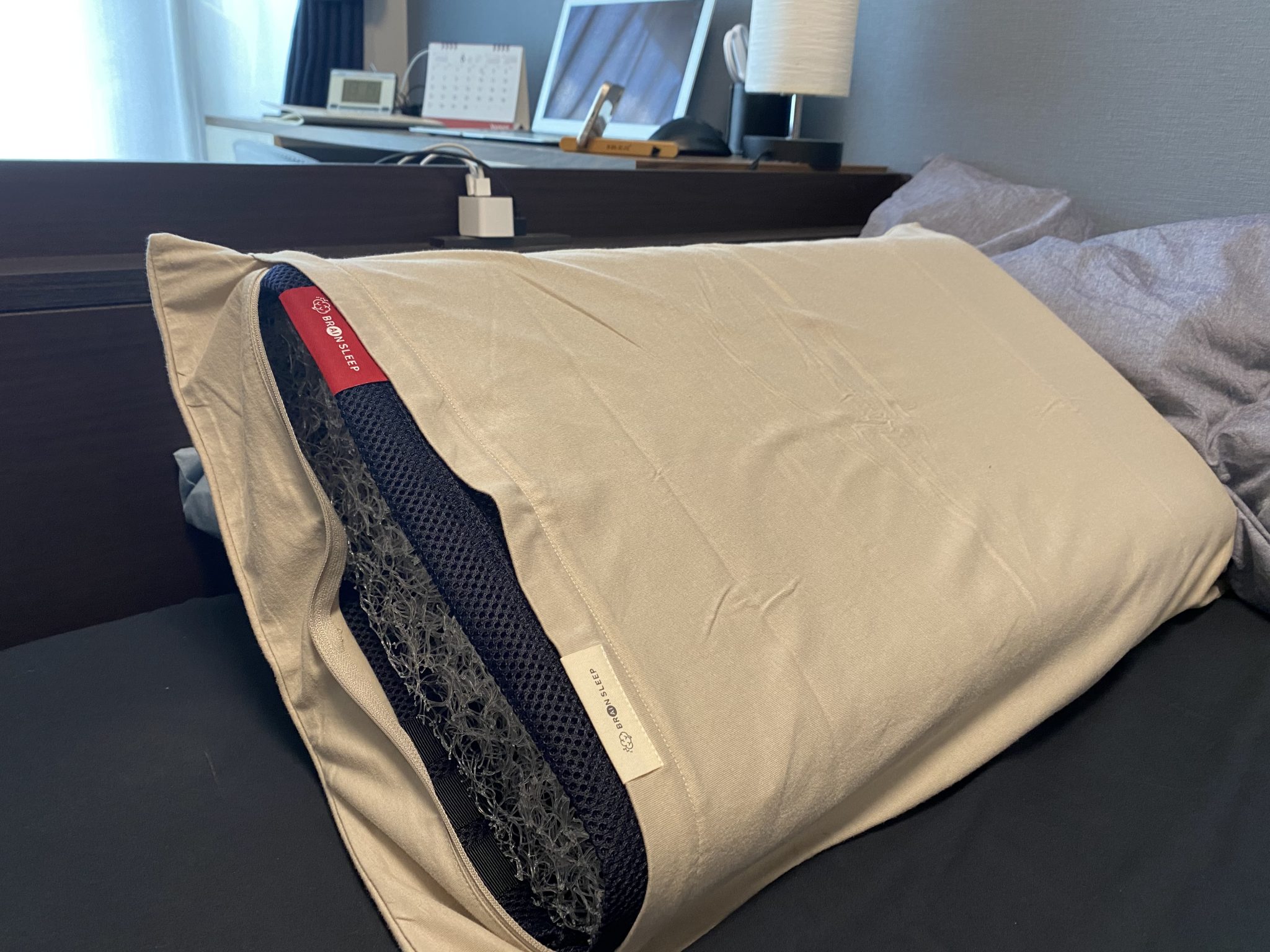 ブレインスリープピロー➕ピローカバーグレー サイズ HIGH - 枕